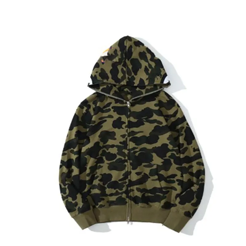 Mens Designer Hoodie Full Zip Up Shark Hoodies Woman Camouflage Jacket Hoody Hooded Sweatshirt Man Womens Sweater Long Sleeve bapes Tech Fleece q2