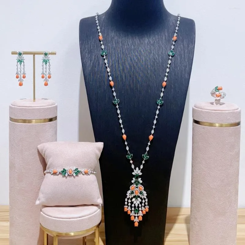 Necklace Earrings Set TIRIM Turquoise Womans Full Cubic Zirconia Necklaces For Women Wedding Engagement Party Crystal Jewelry Accessories