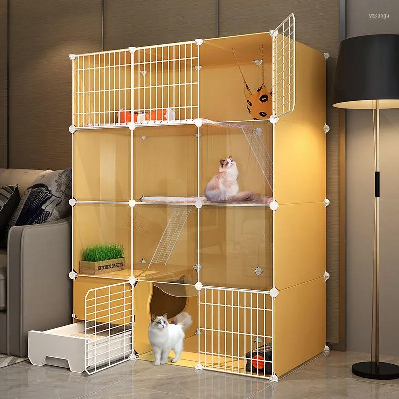 Porte-chats, Cage d'intérieur domestique transparente, salon, balcon, clôture pour animaux de compagnie avec bac à litière de toilettes, Cage de Villa