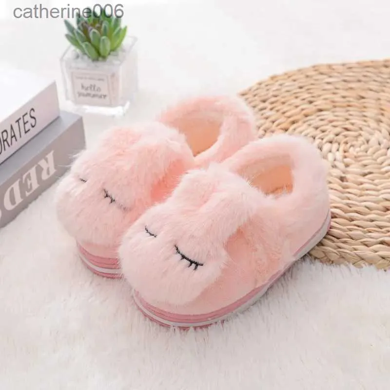 Pantoufles Mode Enfants Coton Chaussures Enfants Maison Pantoufles Garçons Et Filles Bébé Mignon Oreilles De Lapin En Peluche Boule Épaississement Chaud Intérieur ShoesL231114