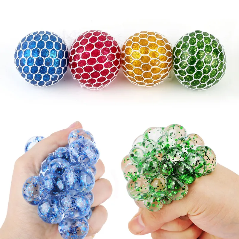 6.0CM Size Squishy Ball Fidget Toy Glitter Powder Water Beads Mesh Squish  Grape Ball Anti Stress Squeeze Balls Stress Relief Decompression Toys  Anxiety Reliever From Hy0110, $0.8