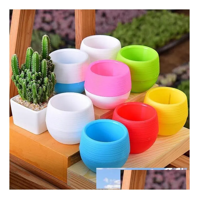 Planters POTS Mini Round Plastic Unbreakable Sucent Plant Flower Pot Garden Home Office Desktop Micro Landscape Decor LX2309 Drop D Dhevo