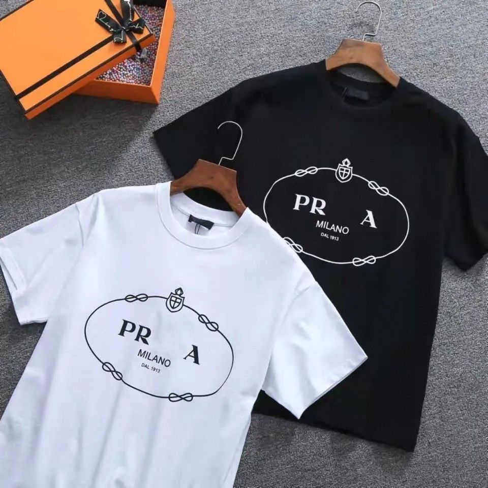 Designer luxe PRADs classique polyvalent tendances de la mode printemps graphique imprimé col rond à manches courtes t-shirt lâche décontracté hommes femmes