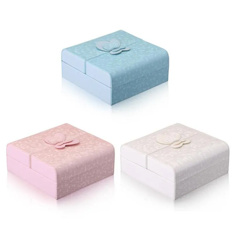 Portagioie Carino Rosa Bianco Blu Portaoggetti in pelle Contenitore Contenitore Cofanetto Scatola di immagazzinaggio Donna Anelli Orecchini Gioielli Goccia Dhgarden Dhpho