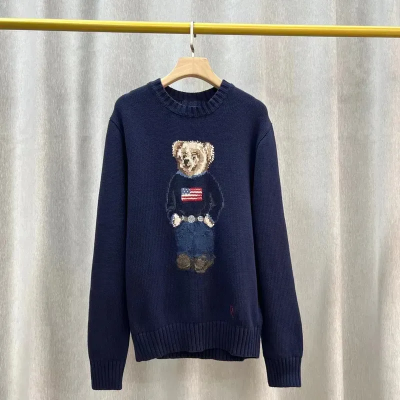 RL Bear Sweter Sweters Ralphs Laurene Sweater Flag Flaga Męskiej Koszuli Polos Męskie Stany Zjednoczone Długie rękaw