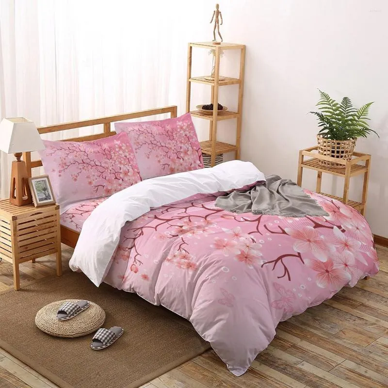Ensembles de literie rose fleur de cerisier fleurs housse de couette ensemble 2/3/4 pièces avec taie d'oreiller lit Textiles de maison couette