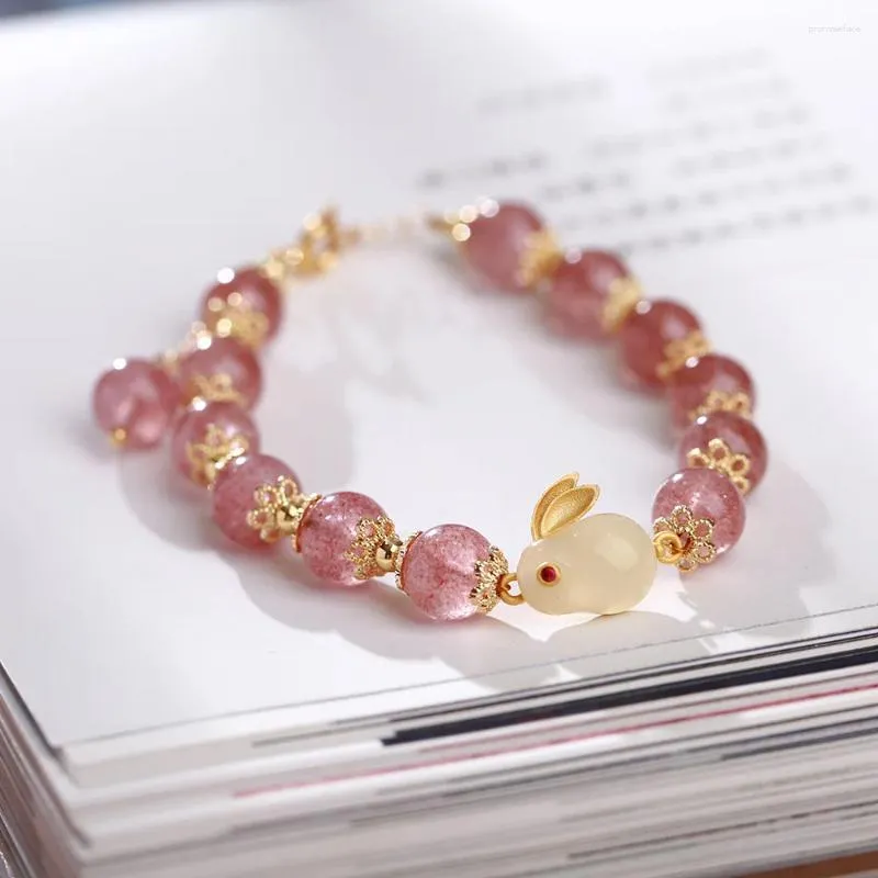 Bracelet en Jade en cristal de fraise naturel pour femme, brin naturel de 8MM, petite année de naissance, Bracelet du zodiaque pour femmes, énergie juive