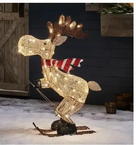 クリスマスの飾り鹿の形が導かれた屋外ヤードの装飾クリスマススノーウィー装飾退職ケーキトッパーバスケットボールパーティーテーマ231113