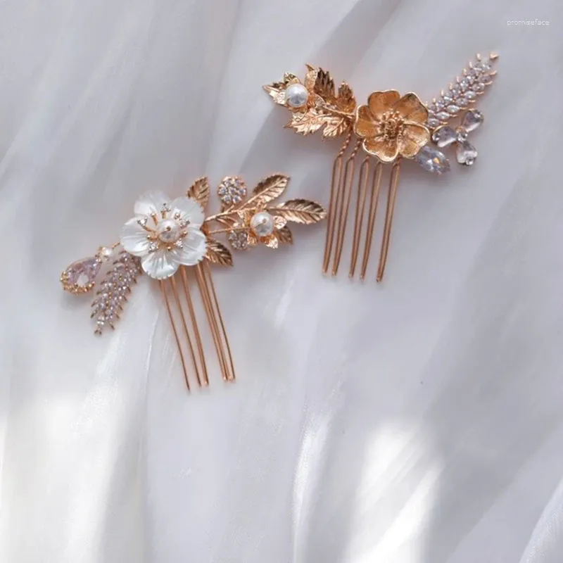 Hair Clips Delicate Zircon Small Bridal Combs Pins Wedding Piece Copper Leaf Women Jewelry Girls Headpiece