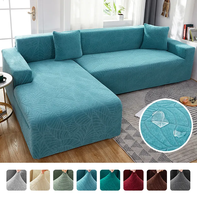 Stol täcker vattentät soffa 1 2 3 4 platser Jacquard Solid Couch L -formad skyddsbänk 230413