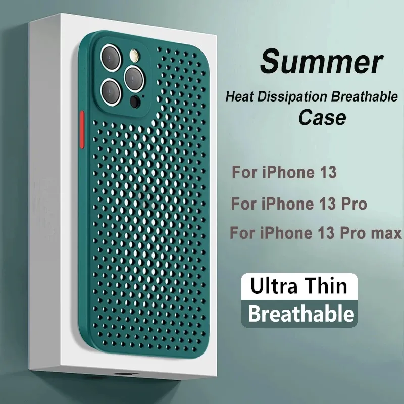 Atmungsaktive Kühlhülle mit Wärmeableitung für iPhone 12 11 13 Pro Max XR XS Max X 14 Plus Mini Soft Silicone Shockproof Bumper Cover