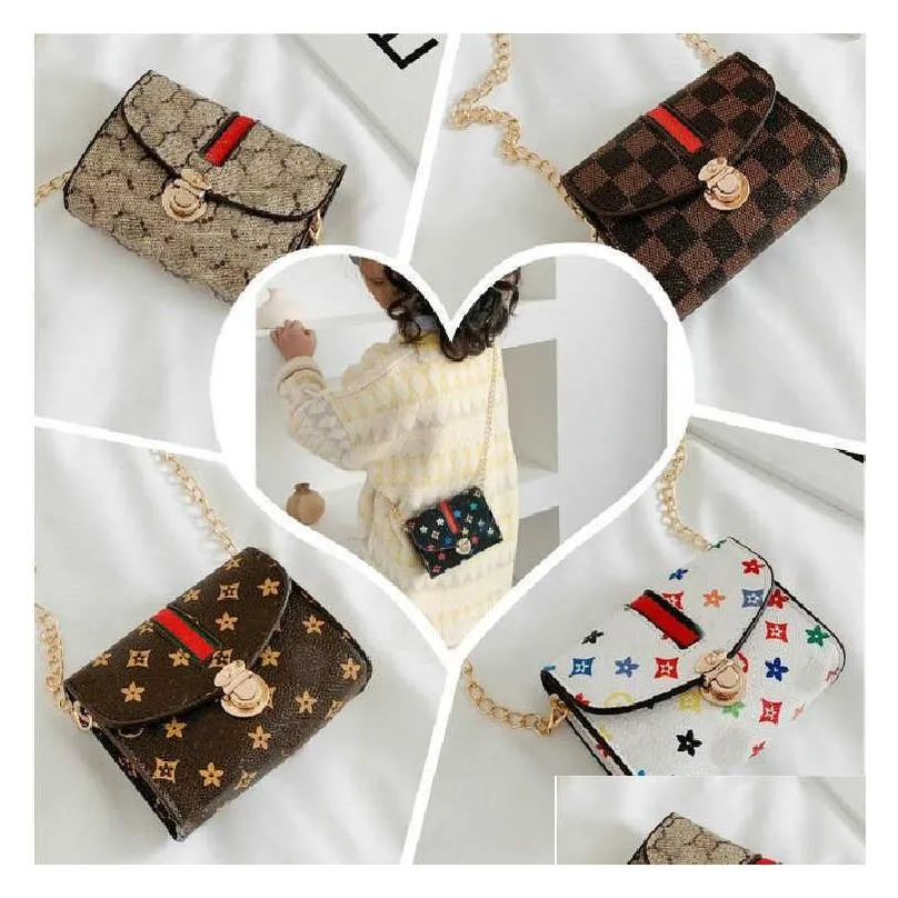 handbag pu leather print kids fashion designer flower square girl princess messenger bag accessories mini purse wallet