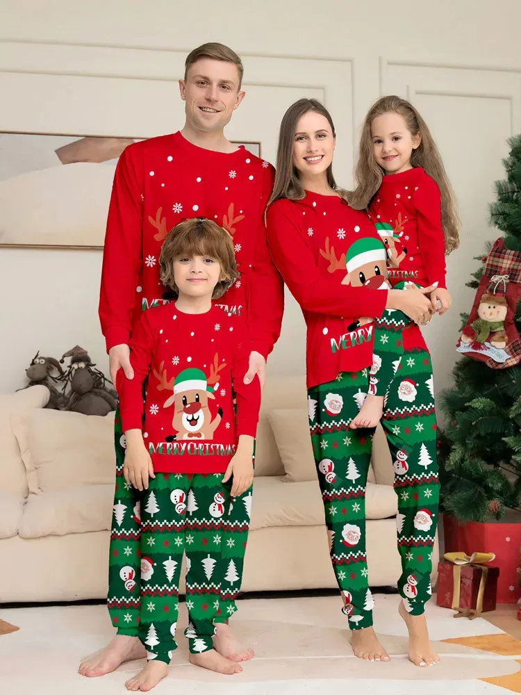 Familjsmatchande kläder julfamiljsmatchande kläder pyjamas kläder set hjort tryck mor barn dotter xmas familj look sömnkläder pajamas 231113