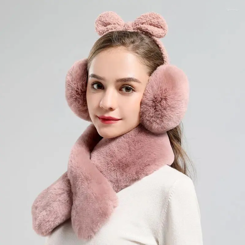 Berets bonito faux pele bowknot quente pelúcia earmuff bebê criança orelha muffs earmuffs para meninas aquecedores inverno