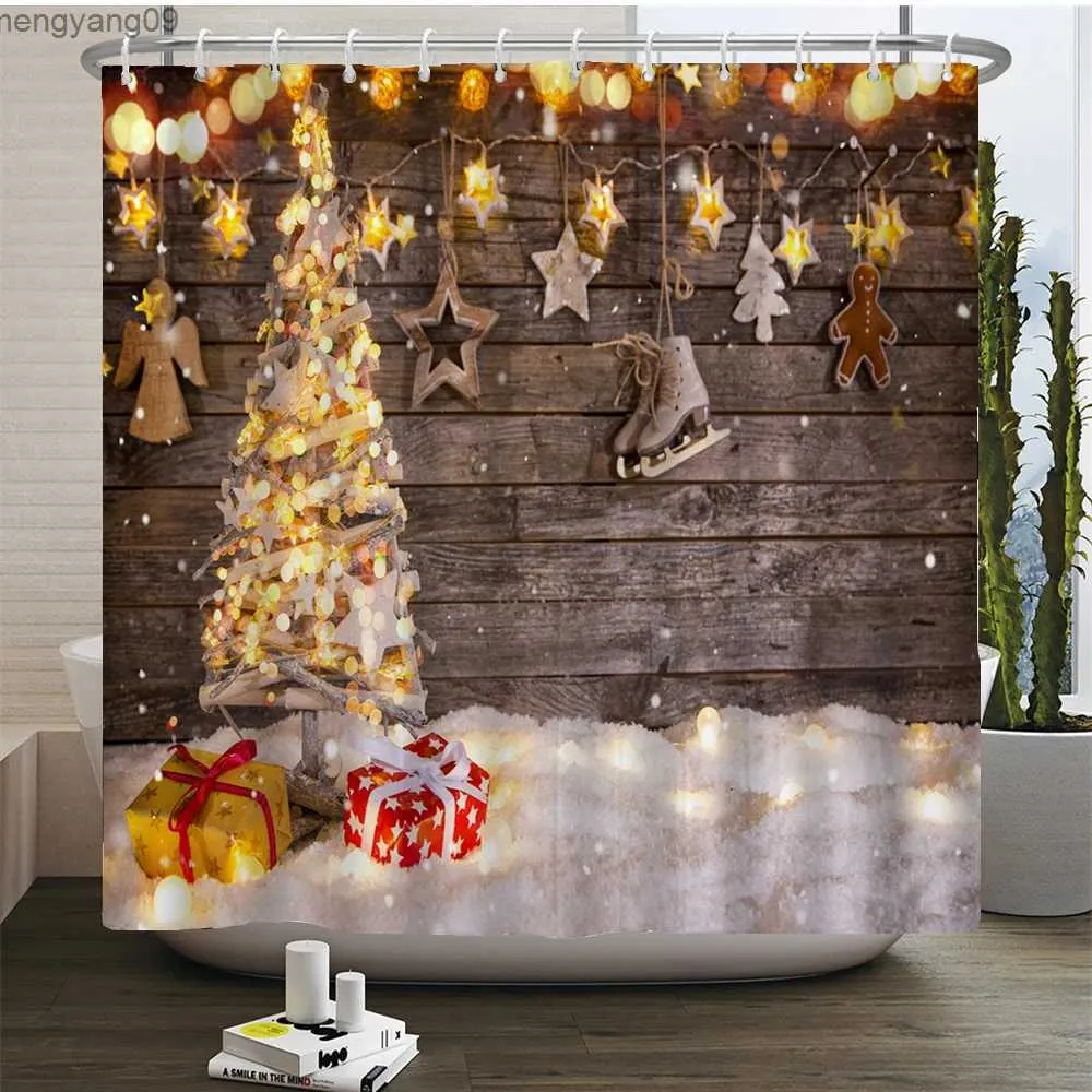 Douchegordijnen Kerstboomprint Douchegordijnset met antislip Wc-mat Tapijt Tapijt Badproducten Badkamer Home Decor met R231114