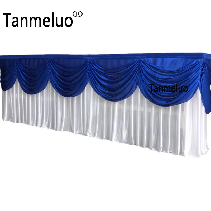 Tafel rok 10ft 20ft lengte doek met kleurrijke swag drape ijs zijden stoffen bruiloft feest evenement decoratie 230414