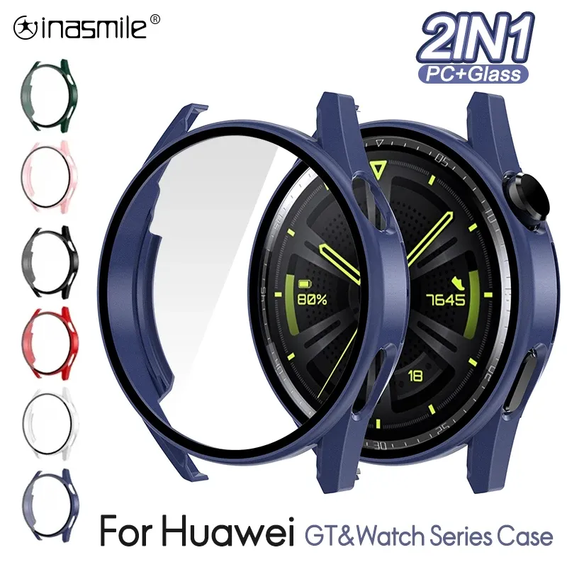 زجاج مقسّر+ حافظة على Huawei Watch 3 Pro GT 2 GT3 42mm 43mm 46mm 48mm for Huawei GT3 Pro GT2E Protector Pro Case