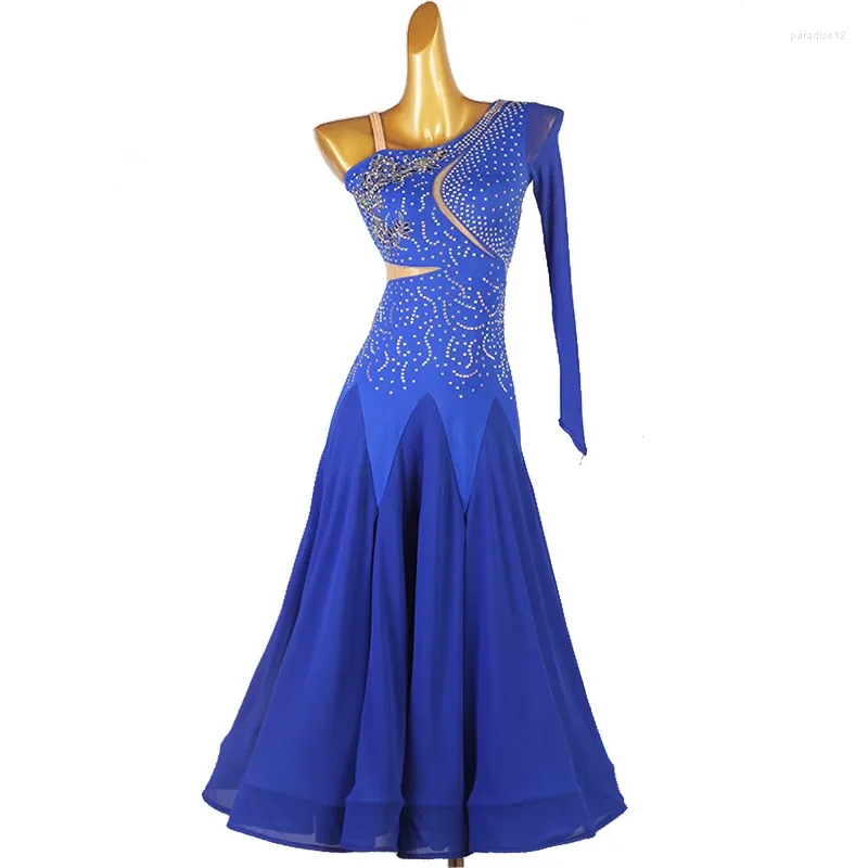 Stage Wear Imitation Diamant Autrichien Jupe Moderne National Standard Danse Haute Qualité Big Swing Robe Oblique Épaule Valse Sociale