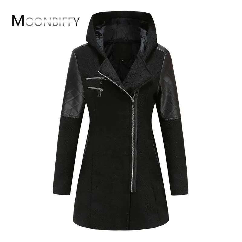 Mulheres misturas de lã 5xl inverno quente fino zíper jaqueta feminina espessamento algodão com capuz casaco feminino splice casaco outwear parkas 231114