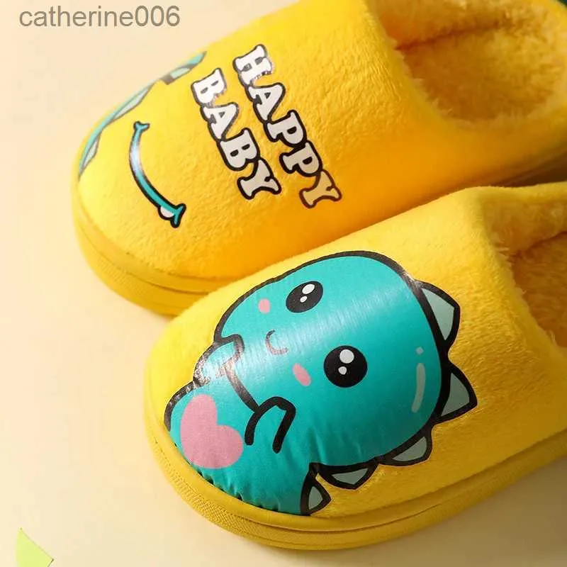 Slipper Winter Childrens tofflor 2022 Nya barn tofflor dinosauri varm plysch inomhus höst non-halp mjuk plysch toffel för pojkar flickor l231115