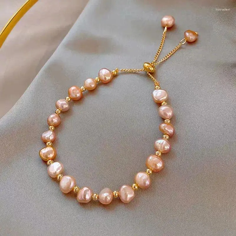 Braccialetti con ciondoli Perle rosa irregolari naturali Bracciale con perline per donna Temperamento barocco Chaoren Corea Braccialetti regolabili da donna