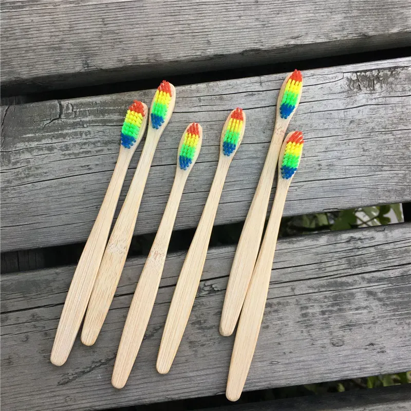 Eco-Friendly Bamboo Handle Rainbow Toothbrush Health Portable Soft Hair Oral Care Supplies Oral Cleaning Care Tools