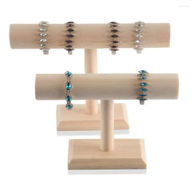 Bolsas de jóias 1x colar de pulseira exibem exibição de suporte para suporte de madeira t de madeira T de 1 camada T Bar
