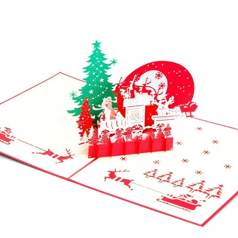 Gratulationskort Creative 3D Christmas Card Handmade Paper Festival Blessing Gift Decor Supplies