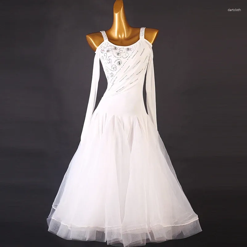 Stage Wear White Modern Dance Waltz Performance Competition Square Social National Standard Dress Imitation Austrian Diamond