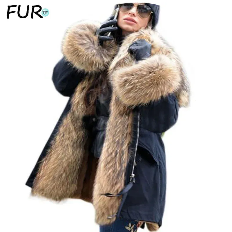 Womens Fur Faux Big Real Raccoon Collar Natural Coat Winter Jacket Long Women Liner Hooded Parkas 231113