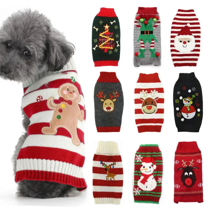 Hundkläder tröja jul vinter varma kläder xmas outfit för hundar valp kappa kostym chihuahua randig stickad 231113