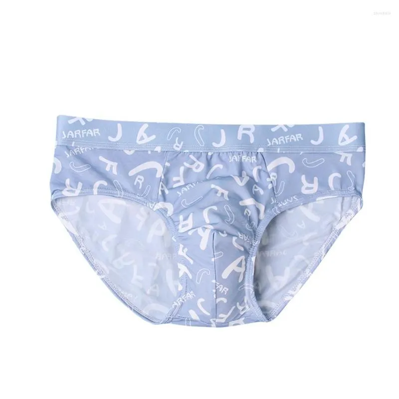 Mutande Sexy Mens Ice Silk Smooth Slip Elasticità a vita bassa Biancheria intima traspirante U Convex Pouch Underpant Cute Letter Printed Lingerie