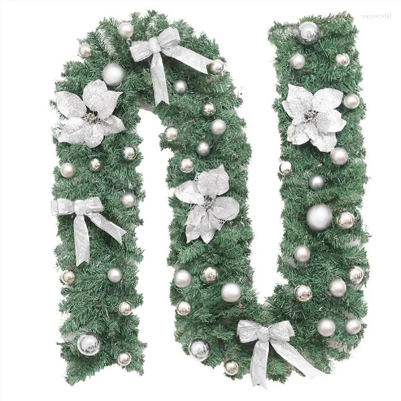 Fleurs Décoratives 2.7 M Guirlande De Noël Décoration Rotin Épicéa Clair Pour Extérieur Intérieur Décor De Vacances Argent