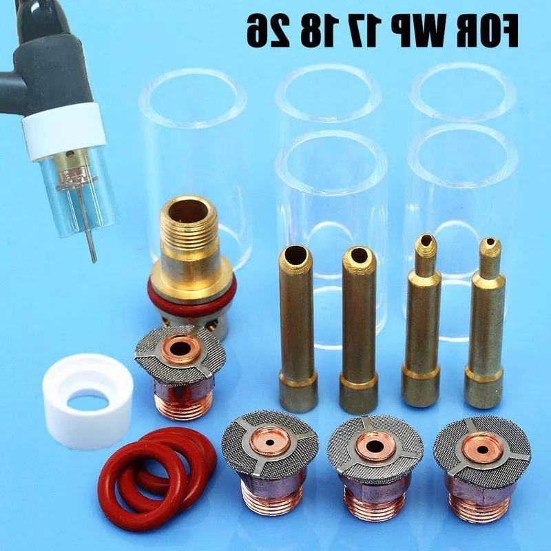 Freeshipping 1 مجموعة 18 PCS TIG لحام Torch Torch Collet Body Pyrex Cup Accessories لـ WP-17/18/26 Series Machine Excgm