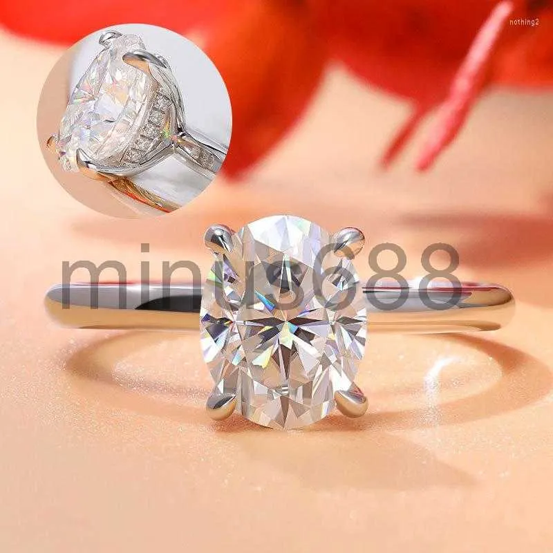Anéis de cluster Smyoue 18k ouro branco 2ct diamante anel para mulheres oval fantasia corte nupcial conjuntos solitaire casamento promessa banda 925