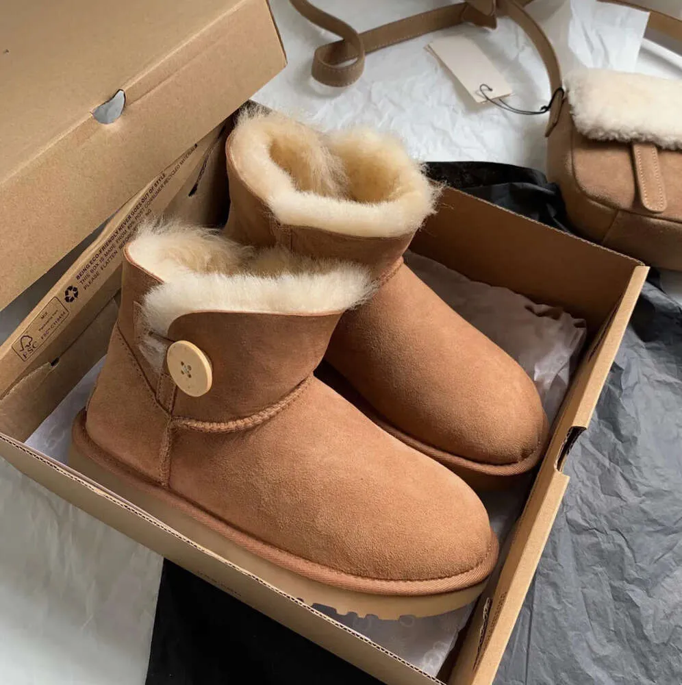 Botas de neve de designer mulheres australianas ug boot bailey castanha inverno fivela de pele meio joelho curto ugli lã integrado chinelo de cabelo topshoesfactory sapatos na moda