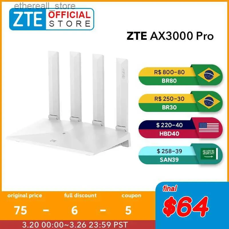 Enrutadores Versión global ZTE Router AX3000 Pro 5G Dual-Band 3000M 7DBi Ganancia NFC Conexión de un solo toque Easy Mesh Wifi6 Q231114