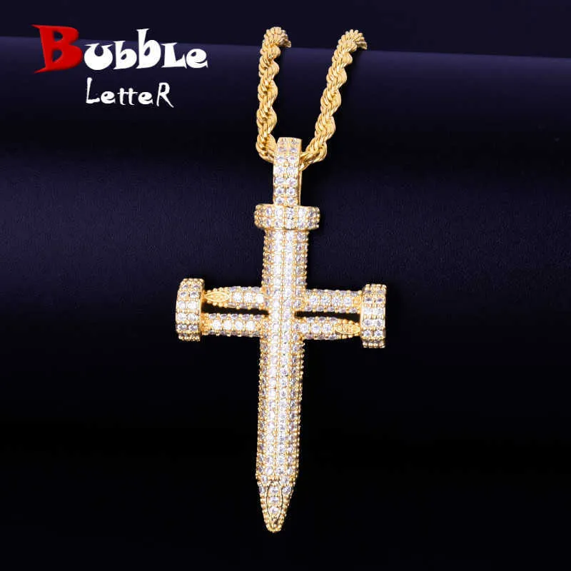 Pendentif Colliers Nail Croix Pendentif Collier AAA Cubique Zircon Hommes Hip Hop Street Rock Bijoux T230413