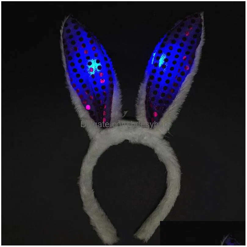 led light luminous sequin rabbit ears flashing bunny ears headdress head hair band hoop toy kid birthday party supplies za4599
