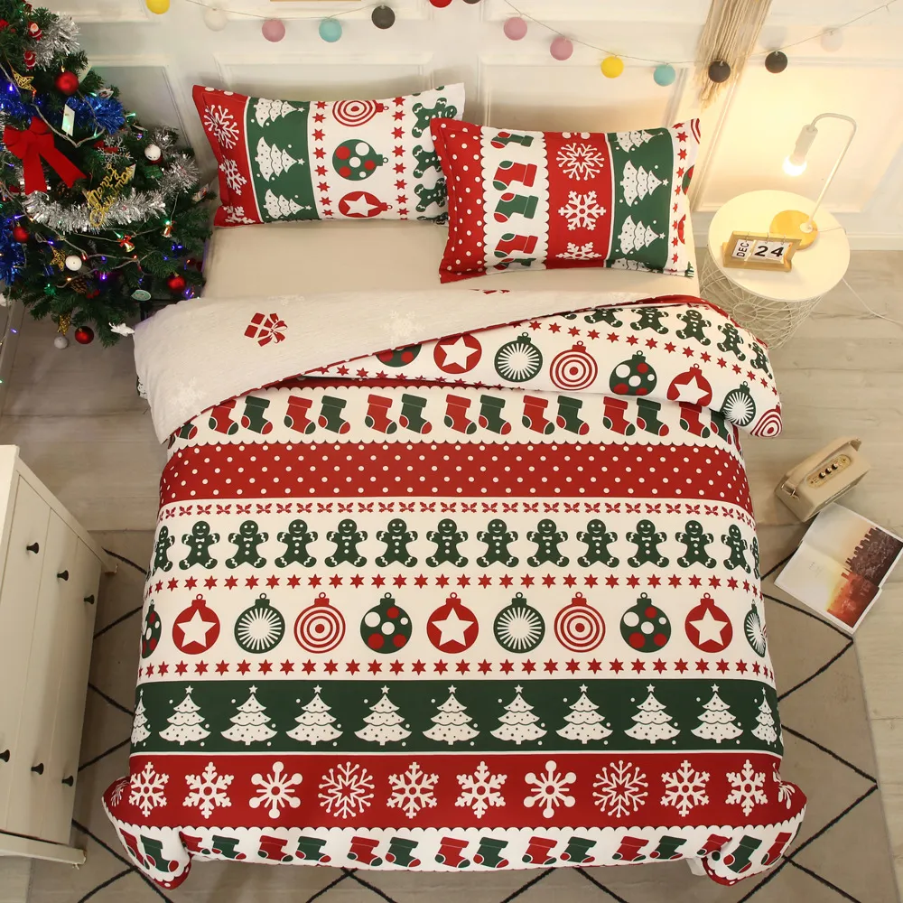 Ensembles de draps drap-housse flocon de neige, ensemble de literie joyeux noël, pleine taille pour enfants filles femmes, décor de chambre, lit de dessin animé de noël