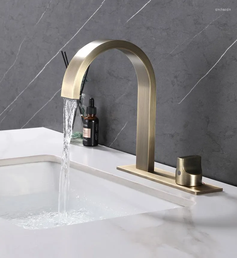 Bathroom Sink Faucets Solid 59 # Brass Cold And Double Hole Basin Faucet European Style Antique Waterfall Face Wash Tap