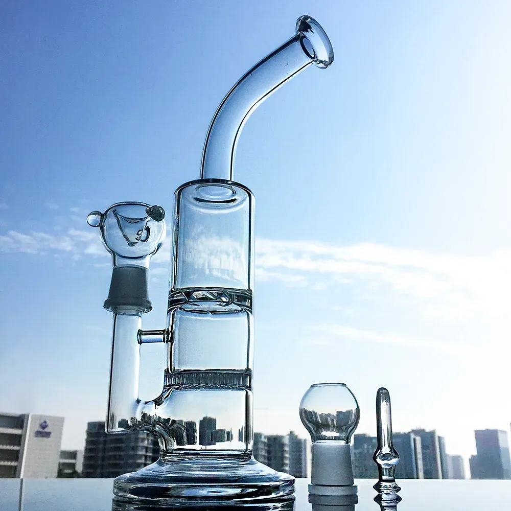 10 Inch Clear Blue Hookahs Honeycomb Perc Glass Bongs Turbine Disc Percolator Oil Dab Rigs 18mm Joint Water Pipes With Bowl