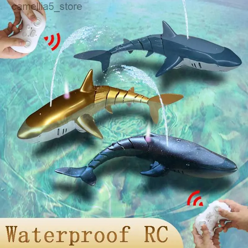 Electric/RC Animals Remote Control Shark Children Pool Beach Bath Toy For Kids Boy Girl Simulation Water Jet RC Whale Animals Mechanical Fish Robots Q231114