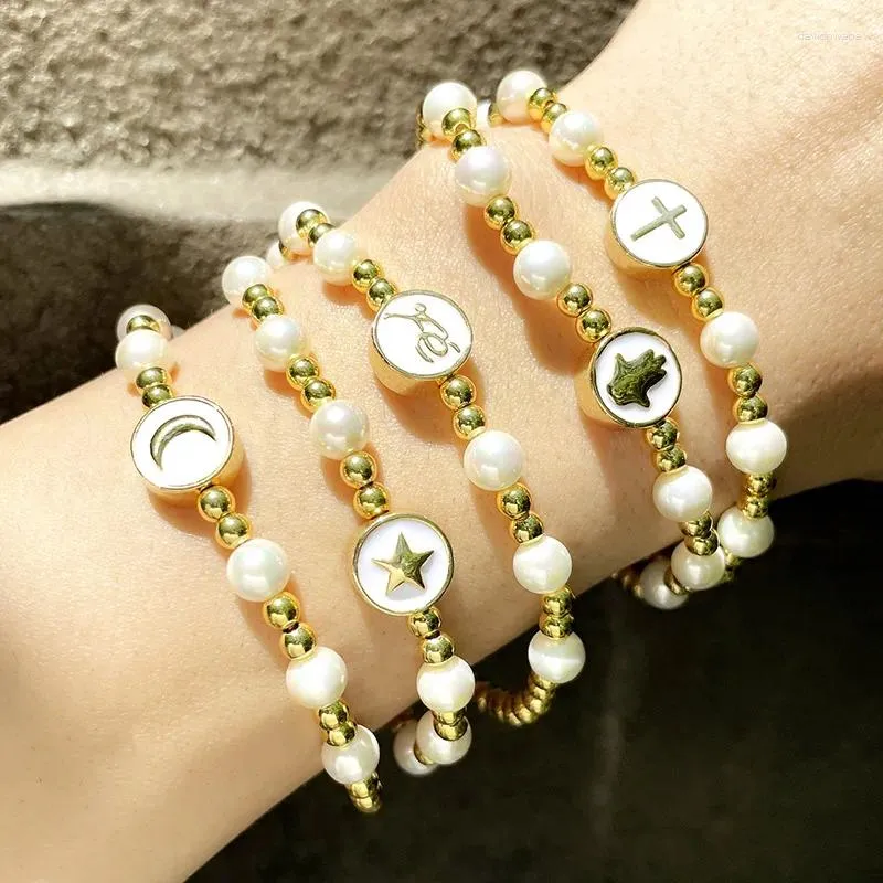 Bracelets à maillons 5 pièces, mode européenne et américaine, Design de Niche Simple, Bracelet de perles de vent, croix étoile lune élastique, cadeau