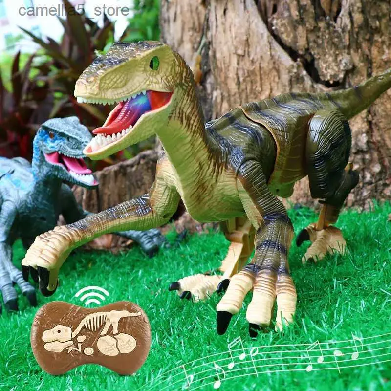 Electric / RC Animals 2.4G RC Dinosaur Raptor Velociraptor Simulação Animal Controle Remoto Jurassic World Electric Walking Dinosaur kids Toy Gift Q231114