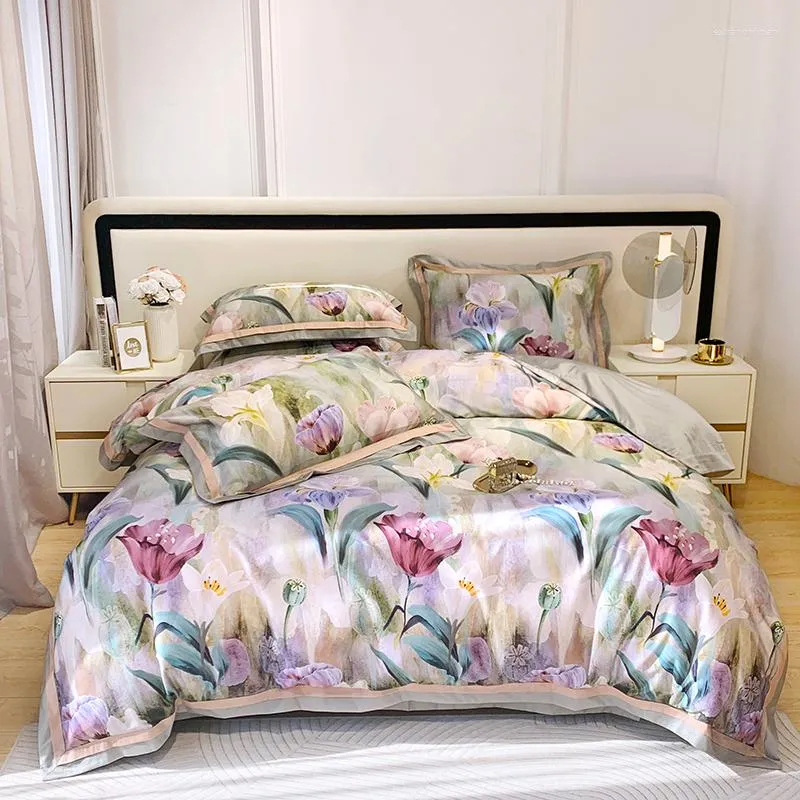 Ensembles de literie Fleurs modernes Art Paindre d'huile Style Printing Ensemble de couette couvercle de couette en draps ajusté