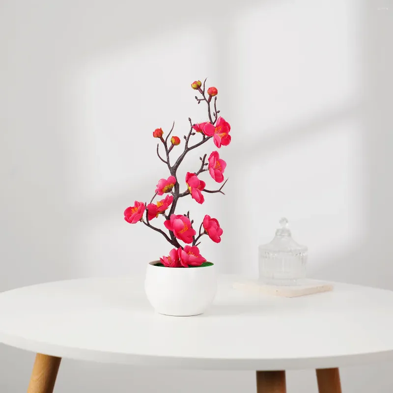 Decorative Flowers Artificial Flower Cherry Spring Plum Blossom Peach Potting Silk Tree Bud For Wedding Party Decorationn