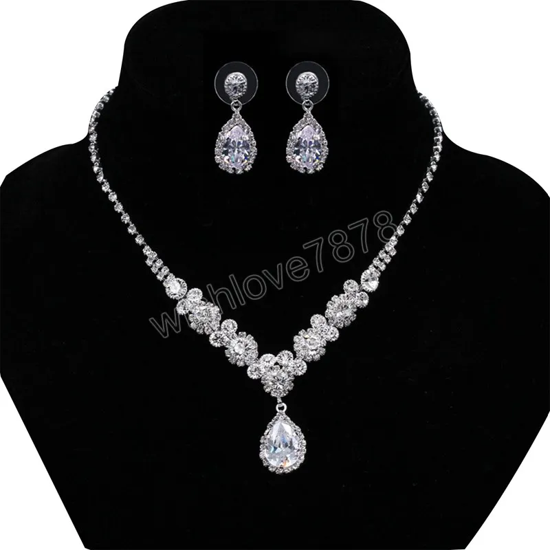 Set di orecchini con collana a goccia di zirconi cubici di lusso Set di gioielli da sposa per damigella d'onore da sposa Regali per le donne