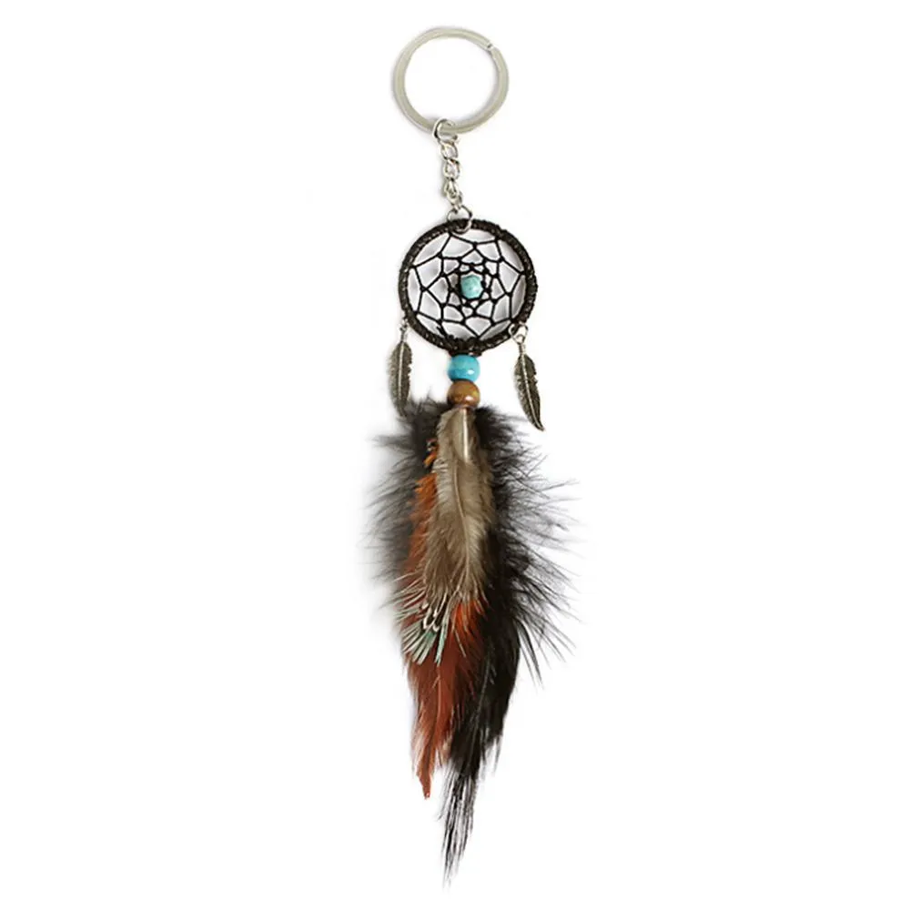 Keychains Lanyards Beads Dreamcatcher Keychain Feather Wind Chimes Dream Catcher Tassel Leaves Key Chain Women Vintage Ind Dhgarden Dhqaf