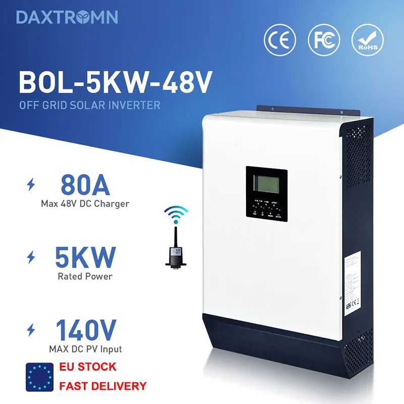 5kva 오프 그리드 태양 광 인버터 48V 220V 145VDC 5000W 순수한 사인파 80A MPPT 충전 컨트롤러 BULIT-in 병렬